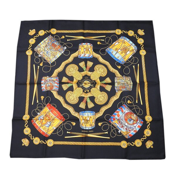 HERMES Black Silk Scarf
